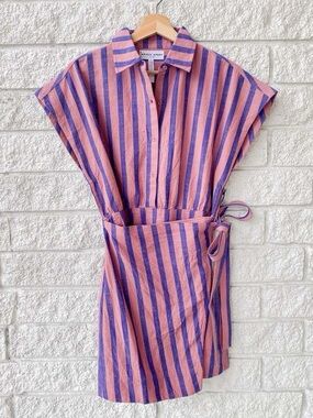 APIECE APART Catania Mini Wrap Dress Stripe 2X NWT